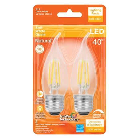 Natural B10 E26 (Medium) LED Bulb Soft White 40 W , 2PK